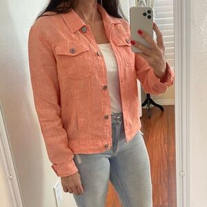 Jones New York lightweight 100% linen shirt jacket in soft coral